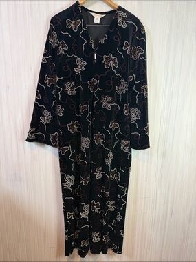 VINTAGE DIAMOND TEA VELVET ZIP ROBE HOUSE DRESS LARGE